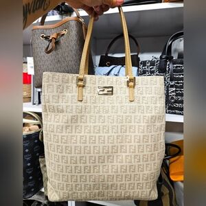 Creme colored Fendi zucchino tote